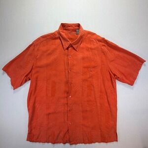 Tori Richard Mens Orange Palm Leaf Silk Short‎ Sleeve Button Up Shirt XL